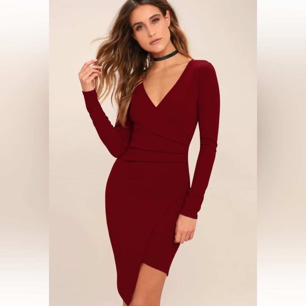 Lulus Love Me Completely Dark Red Long Sleeve Bodycon Dress